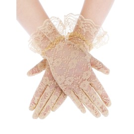 SATINIOR Ladies Lace Gloves for Women Tea Party Gloves Elegant Short Gloves Courtesy Gloves for Wedding Dinner Opera Parties (Nude)