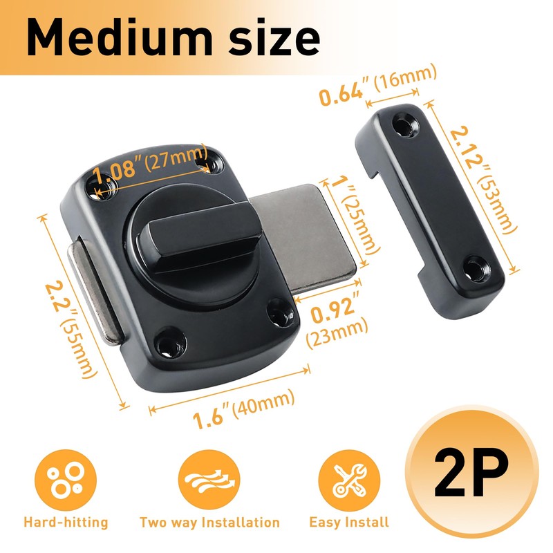 Alise Gate Latch Slide Bolt Latches Lock,Safety Double Sided Rotate