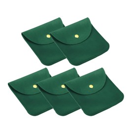 PATIKIL 10x10cm Jewelry Pouches with Snap Button, 5 Pack Velvet Jewelry Pouches Portable Soft Storage for Necklace Bracelet Earring Watch Rings Brooch, Dark Green