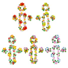 DIFEIUKI Hawaiian Wreath, Hawaiian Lei, Mixed Colors, Set of 5, Garland, Hair Wreath, Bangle, Hawaii, Costume Accessories, Hula Dance Accessories, Beach Hula Hula for Parties, Photo Tools, Artificial