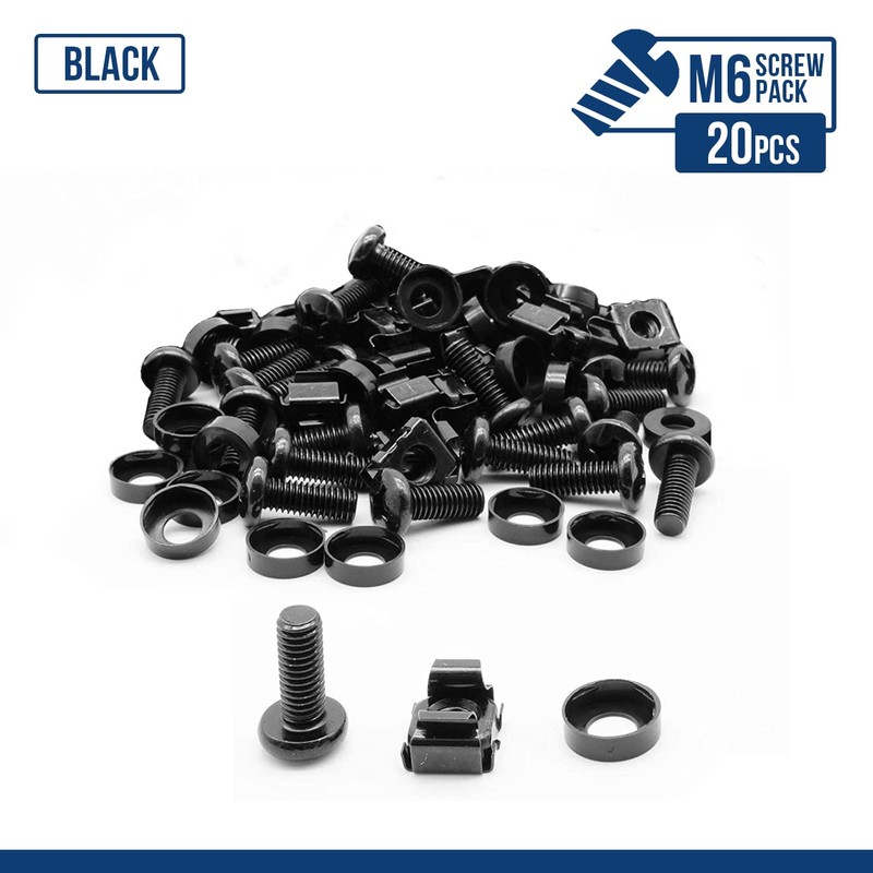 20-Pack of Black M6 Cage Nuts & Screws for Rack
