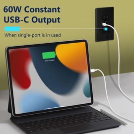 LIDER USB-C PD 60W Wall Outlet, Duplex Tamper-Resistant Receptacle with 2 USB Type-C Charging Ports, Power Delivery, GaN Technology, Interchangeable Face Cover, UL Listed, Wall Plate Included, Black