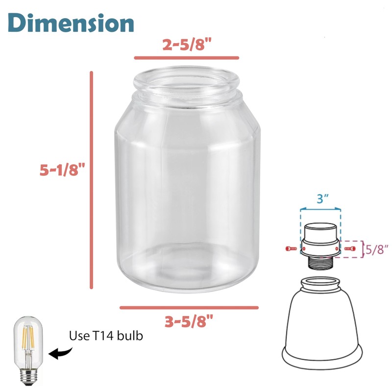 Aspen Creative 23114-3 Contemporary Clear Ceiling Fan Replacement Glass Shade,