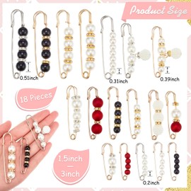 Hicarer 18 Piece Pearl Brooch Pins Women Decorative Safety Pins Clothing Shawl Clips Artificial Pearls Brooch Elegant Pearl Cardigan Collar Brooch Clips for Women Dress Skirt Sweater(Retro Style)