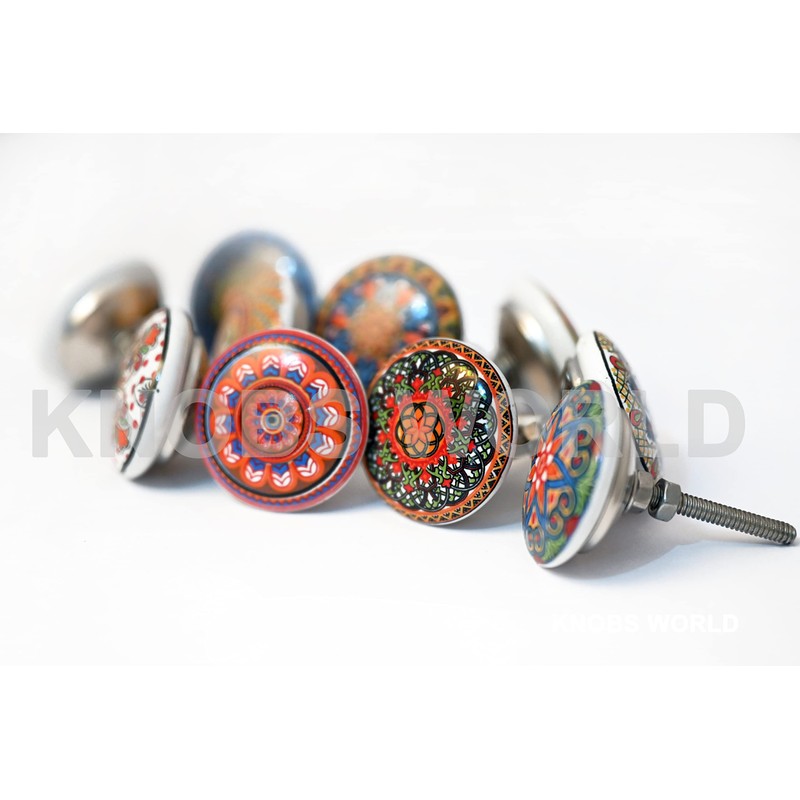 KNOBSWORLD 10 x Mix Vintage Look Flower Ceramic Knobs Door