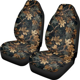 Quelytytrip Forest Hunting Camo Print Car Seat Cover for Men,Breathable Bucket Front Seat Covers Set of 2 Universal Fit for Most Cars