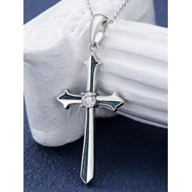 Lypic 925 Sterling Silver Turquoise Cross Necklace Religious Cross Pendant Necklace Christian Jewelry for Women Mother