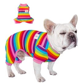 TONY HOBY Dog Pyjamas, 4-Leg Dog Pyjamas with Rainbow Stripes, Dog Jumpsuit, Onesies, Soft Lightweight for Small and Medium Dogs (Pink, Rainbow, XS)