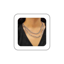 Aneneiceera Punk Silber Geschichtet Halskette Vintage Klobige Link Kette Rock Aussage Dicke Halskette Gestapelt Büroklammer Kuba Kette Choker Halskette Charme Schmuck Für Frauen Und Mädchen