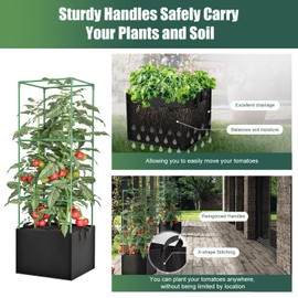 3 Pack Tomato Cages with 10 Gallon Grow Bags,47” Tomato Pots for Growing Tomatoes,Tomato Planter, Tomato Trellis,Stable Assembled Plant Garden Planter, Trellis for Vertical Climbing Plants Vines