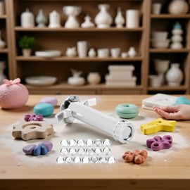 1 Set Silver Clay Extruder, Multifunction Mud Extruder Sculpture Tool Modeling with 19Pcs Tip Molds for Clay Craft Mixers Presses
