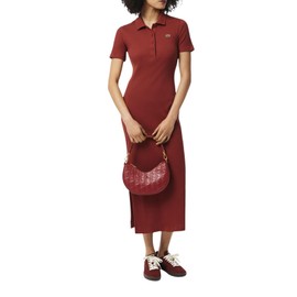 Lacoste Women's Long Ribbed Cotton Polo Dress, Brick, 4