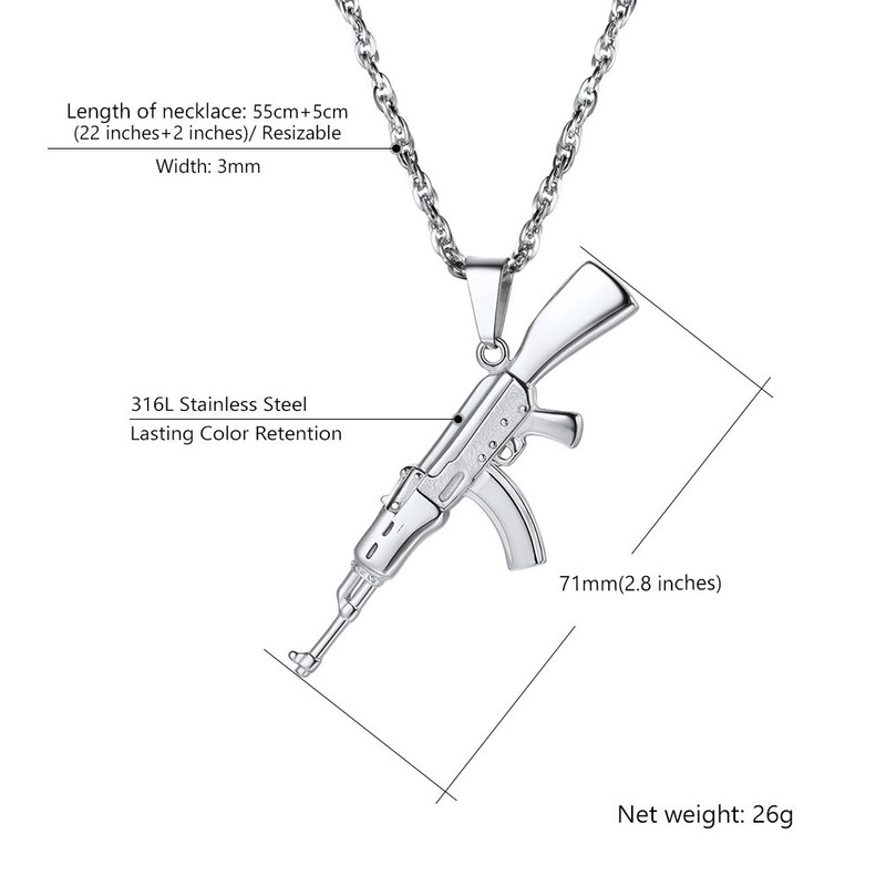 PROSTEEL Men Jewelry AK47 Assault Rifle Shape Pendant Necklace for