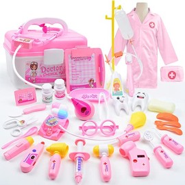 Kit de Doctor para niñas, Kit de Doctores Rosa para niños, Juego de Juguetes médicos con Disfraz de Doctor y Bolsa de Transporte para niñas pequeñas (