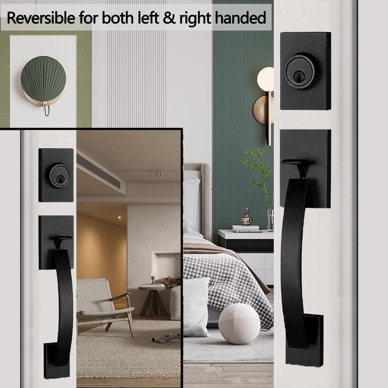 NEWBANG Exterior Double Door Lever Handleset,Solid Door Handle Lock Set