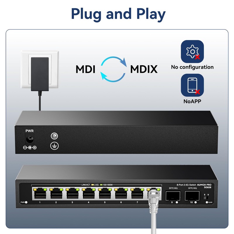 10 Port 2.5Gb Unmanaged Ethernet Switch with 8* 2.5G Base-T