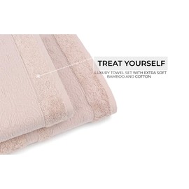 CONCETTI DI LUSSO Miasoft Iren 100% Rayon Derived from Bamboo Towel Set – Soft and Washable Turkish Bath Towels for Hands, Face and Hair – Set of 2 in Gift Box - Pastel Rose
