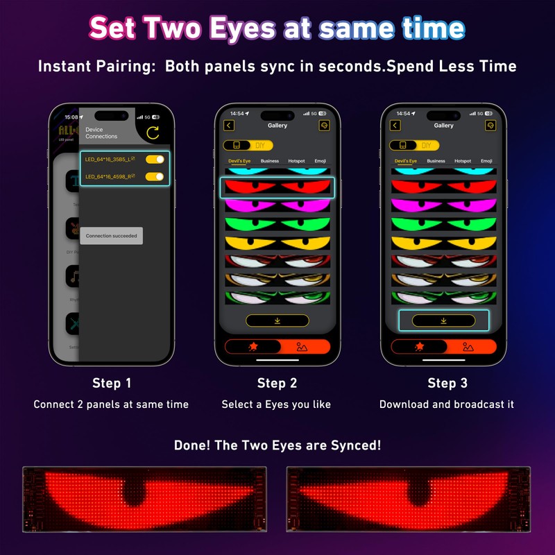 2PCS Devil Eyes Light for Cars,14.72inx3.62in Programmable Flexible LED Display