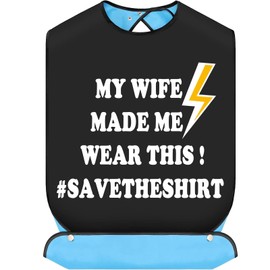 BWWKTOP My Wife Made Me Wear This Adult Bibs With Crumb Catcher Gag Pranks Bib Gift Adjustable Dining Clothing Protectors (My Wife Made)
