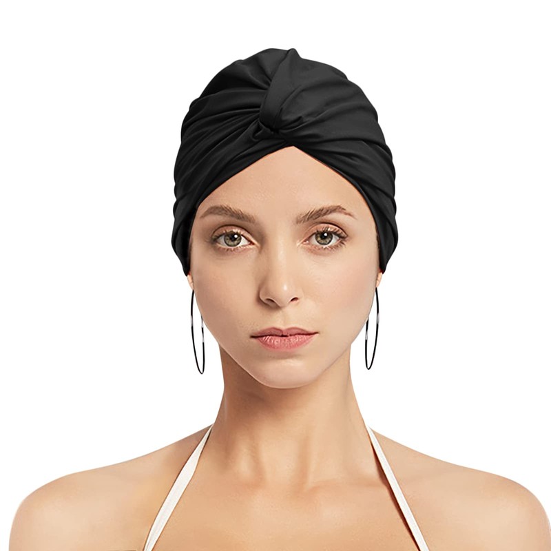 2pcs Women Turban Style Swimming Cap Pleated Fabric Swim Pool