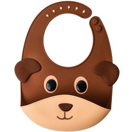Silly Goose Silicone Animal Baby Bibs for Babies and Toddlers, Waterproof, Adjustable, Soft, Extra Wide Food Catcher Pocket (Baby Bear)
