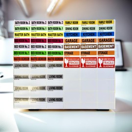 Large Home Moving Packing Box Labels-960 Pre-Printed Color Coded Stickers–with Fragile Moving Stickers |2" x 3" Size| !Moving Boxes ONLY! Supplies with Blank Space-4 Bedroom House with Writable Notes