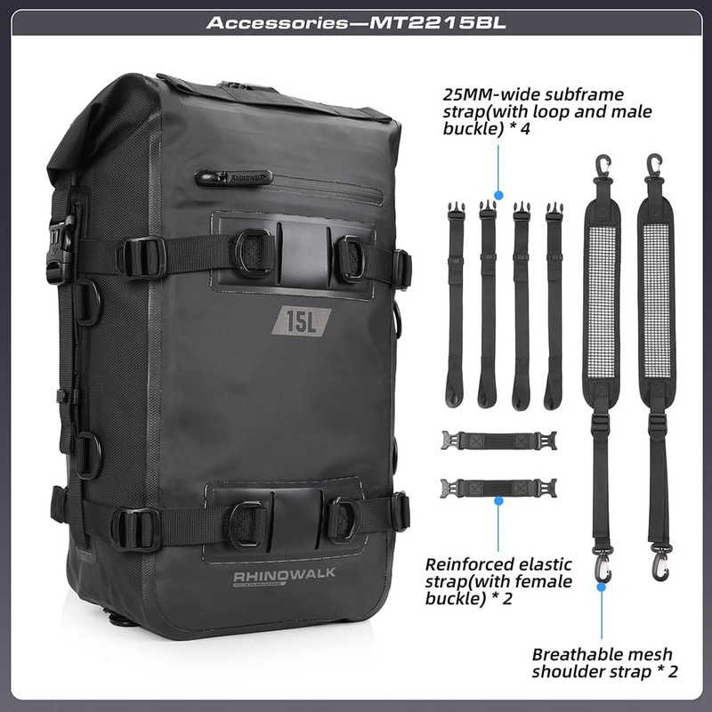 Rhinowalk Motorcycle Tail Bag Motorbike Side Bag 15L Full Waterproof