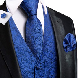 Hi-Tie Mens Suit Vest Bowtie Set Ties for Men V Neck Dress Waistcoat Tie Pocket Square Cufflinks Formal Business Wedding,Royal Blue Paisley,Large