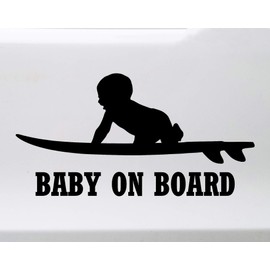 Minglewood Trading Bright Pink - Baby On Board Surfboard - Vinyl Decal - Car Minivan Truck Window - Die Cut Sticker - 10w x 5h inches