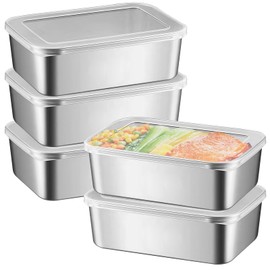 PRITOK 5 Pieces Stainless Steel Containers 1100 ML Leakproof Stainless Steel Food Containe rs with Lids, Meal Prep Containers Reusable, Stainles s Steel Snack Containe rs for Kids Adults Travel