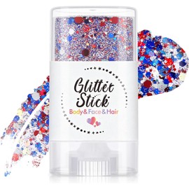 Pintura Facial con Bandera de EE.UU., Red White and Blue Body Glitter Stick, Purpurina reutilizable para cuerpo y cabello con 3 tatuajes, Ideal para Fiestas Patrias, Eventos Deportivos y Disfraces (A)