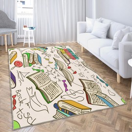 LOKMU Non-Slip Area Rugs Library Comic Doodle of Books Reading Home Decor Rugs Carpet for Classroom Living Room Bedroom Dining Kindergarten Room 8'x10'