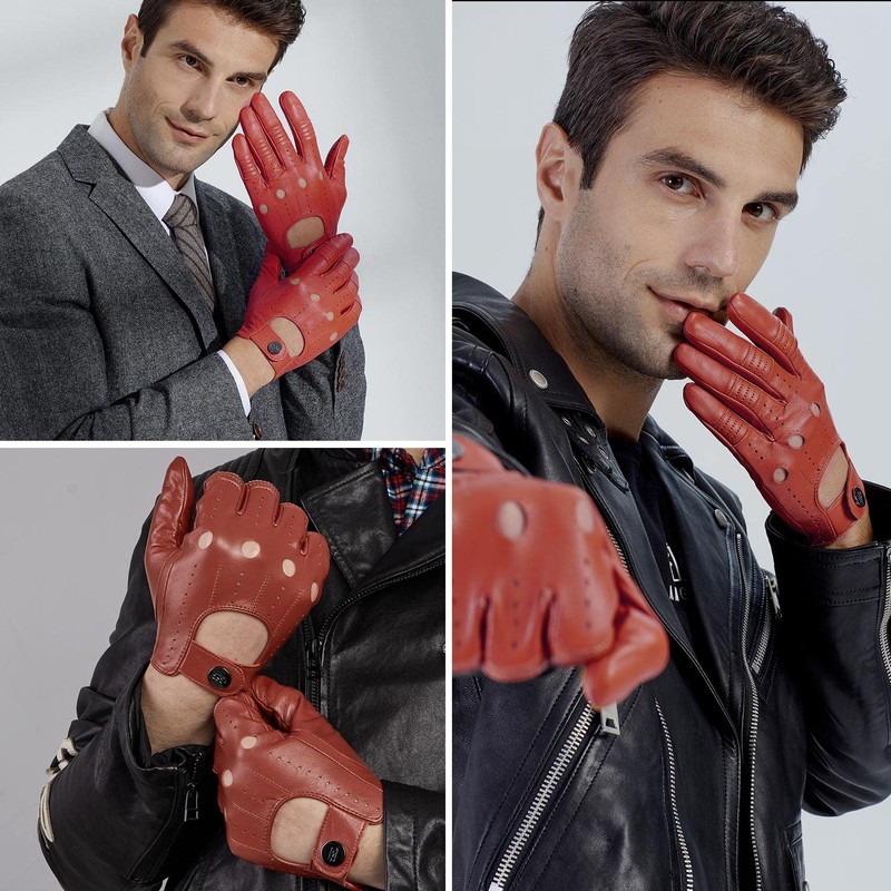 GSG Men Genuine Leather Gloves Burgundy Red Unlined Biking Touchscreen