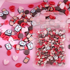 5 Bags Valentine's Day Nail Art Slices Love Heart Red Lips Lipstick Envelope Designs Valentines Day Nail Art Charms 3D Romantic Mini Cute Slices Charms for Acrylic Nails DIY Nail Decorations Crafts