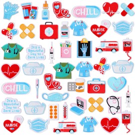 48 Pcs Nurse Iron on Patches Nursing Sew Iron on Applique Embroidered Patches Cute Medical Patch Decorative Repair Patch Nurse's Day Gifts DIY Crafts Accessories for Clothing Jacket Backpack Hat(Nurse)