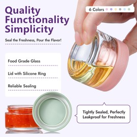 AOZITA Glass Salad Dressing Containers To Go, 6 Pack Condiment Cups with Lids, 2 oz Leakproof Reusable Sauce Cups for Lunch Box, Picnic and Travel