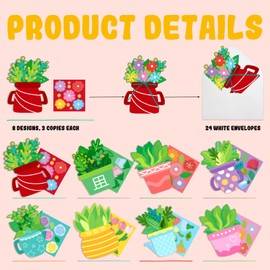 Fancy Land Spring Flower Craft Kit for Kids Make Your Own Flower Pot DIY Floral Mother's Day Greeting Cards with Envelopes for Preschool Home Classroom Activities Supplies 24Pcs