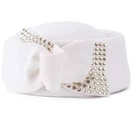 Lawliet Ladies Rhinestone Teardrop Fancy Wool Fascinator Cocktail Pillbox Cap Hat A254 (White)