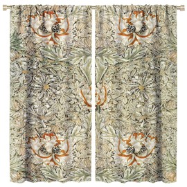 GoDazzling Bohemia Vintage William Morris Print Blackout Window Curtains, Abstraction Plant Red Flowerss Art Rod Pocket Curtains, for Living Room Bedroom 42x45in 2 Panels