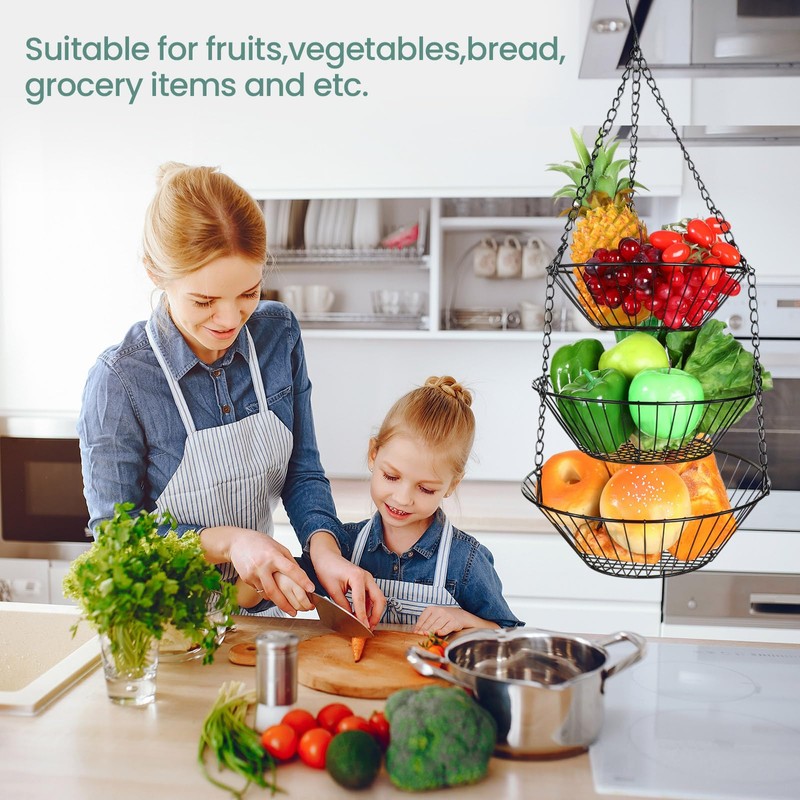 Maxdot 4 Pack 3-tier Hanging Fruit Basket Kitchen Hanging Wall