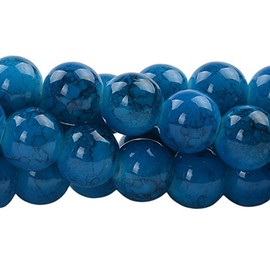 RUBYCA 10mm 2 Strands Czech Glass Round Beads Blue Painted Colored String for Jewelry Making