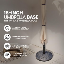 Four Seasons Courtyard Umbrella Base Fits Up To 2" Umbrella Pole for Garden, Patio, Yard, and Outdoor Events, Bronze, 18 Inch