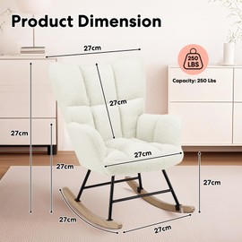 Simple Deluxe Nursery Rocking Chairs, Teddy Upholstered Glider Recliner Rocking Chair with High Backrest Armchair, Comfy Reading Chair Small Accent Side Chair for Nursing, Living Room, Bedroom, White
