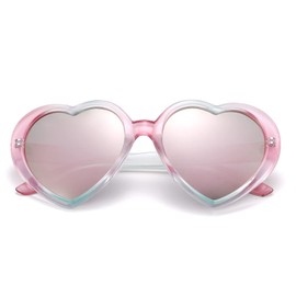 COASION Red Heart Sunglasses for Women Polarized Heart Shaped Glasses Cute Eyewear (Multicolor/Pink Mirror)