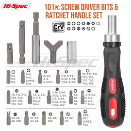 Hi-Spec 101pc Multi Bits Screwdriver & Ratcheting Handle Tool Set Kit. Complete 1/4” Hex Screwdriving with Tamper Proof Security Driver Bits