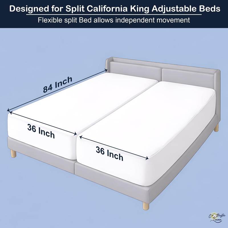 Cottington Lane Split California King Fitted Sheets for Adjustable Beds,