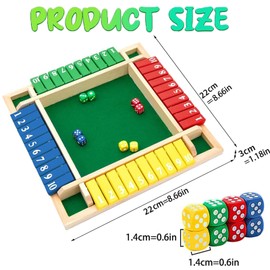 Elfclove Shut The Box Game， 1-4 Players Table Game ，Classic 8Dice Shut The Box, Math Skills Game，Suitable for Families, classrooms, and Parties(8.66 Inches Colorful)