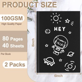 Utron 2PCS Hardcover Blank Book, 6 x 8in Autograph Book, Blank Books 40 Sheets Each, Hardcover Blank Book for Writing Stories, DlY Creations, Drawing, Writing(Black)