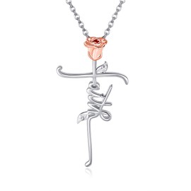 UCADRIT Faith Cross Necklace Sterling Silver Rose Faith Jewelry Confirmation Graduation Gifts for Women