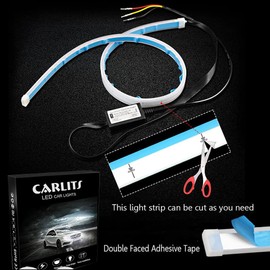 CARLITS Car LED Strip Lights, 2 Pcs 24 Inch Flexible Headlight Strips DRL Light Tube, Dual Color White and Amber Daytime Running Lights Waterproof Neon Turn Signal Bulb Sequential Switchback
